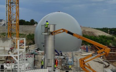 Montage d’une torchère Hofstetter et d’un gazomètre Sattler pour OTV grand Paris à Bonneuil (95)